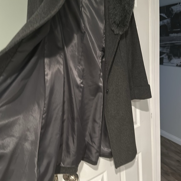 RALPH LAUREN Faux-Fur-Shawl Collar Coat Cashmere Blend silk lined Grey 8 - Picture 5 of 7